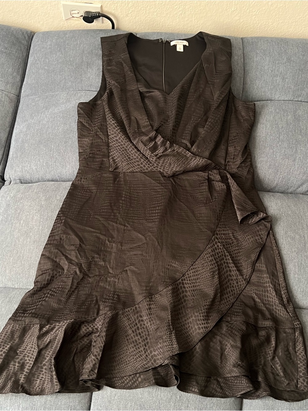 Nine West Black Textured Wrap-Style Midi Dress